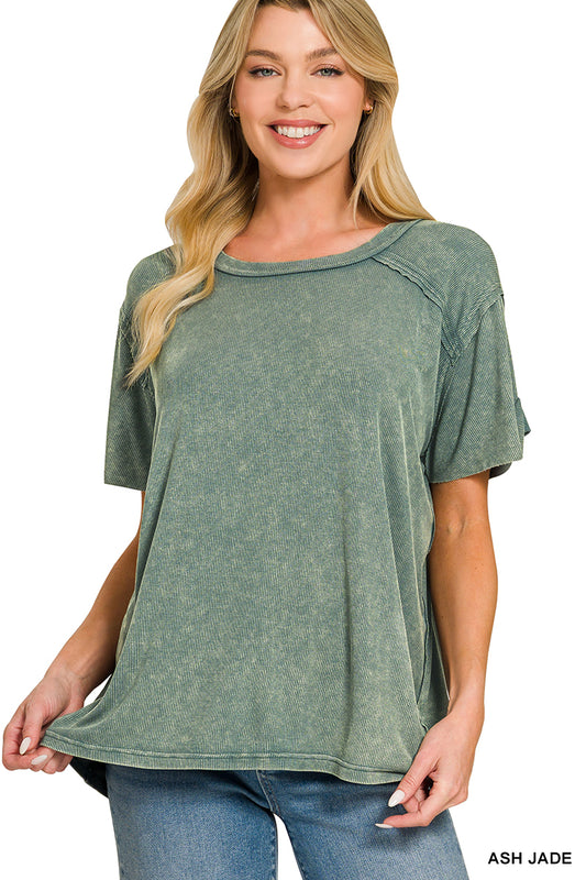Ribbed Boat Neck Top